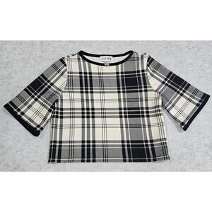 Joseph Ribkoff Top, Black White Plaid Checkered, Wide Arm, Preppy, Classy, Sz 8